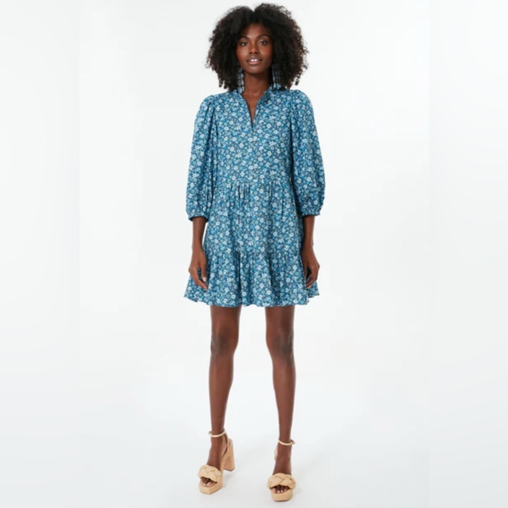 HYACINTH HOUSE Blue Zip Front Flora Mini Dress Size XS